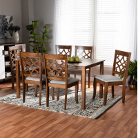 Baxton Studio RH331C-GreyWalnut-7PC Dining Set Baxton Studio Mael Modern and Contemporary Grey Fabric Upholstered and Walnut Brown Finished Wood